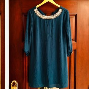 Flowy Blue Dress With Pearl Detailing